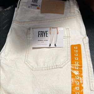 Ladies size 12 bone color jeans Frye Off-White Barrel Jeans